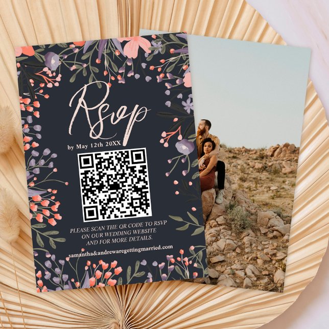 Boho wilde Blume Hochzeit Foto QR UAWG RSVP Karte (Von Creator hochgeladen)