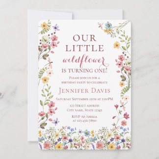Boho Wildflower 1. Geburtstagseinladung Einladung