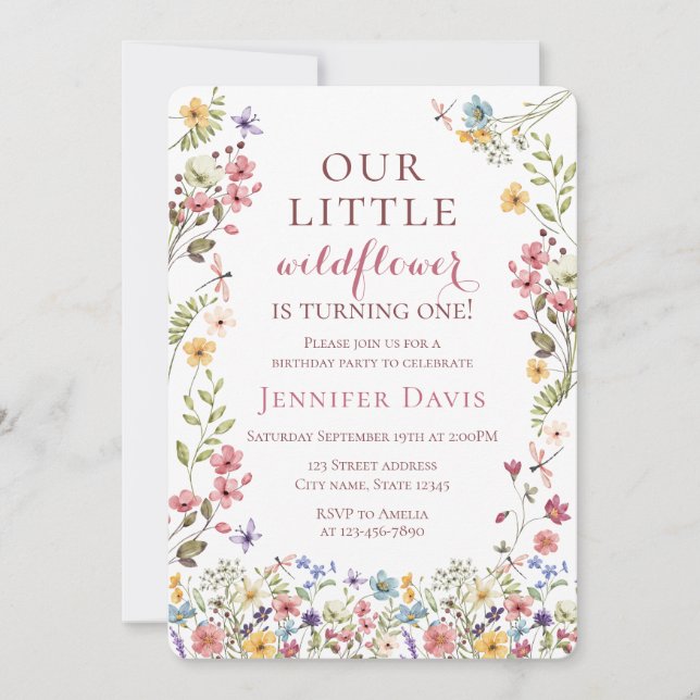 Boho Wildflower 1st Birthday Invitation Einladung (Vorderseite)