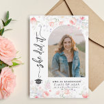 Boho wildflower arch photo graduation  ankündigung<br><div class="desc">Modern elegant photo She did it black script girl graduation announcement with pastel watercolor wildflowers.</div>