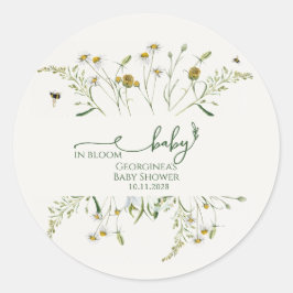 Boho Wildflower Baby in Bloom Baby Shower Runder Aufkleber