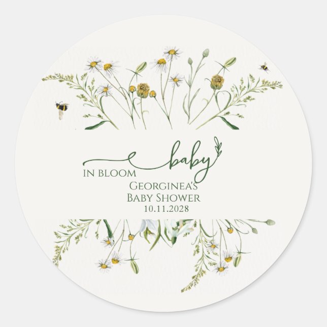 Boho Wildflower Baby in Bloom Baby Shower  Runder Aufkleber (Vorderseite)
