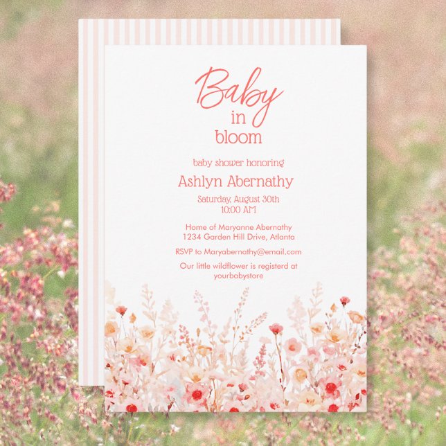 Boho Wildflower Baby in Bloom Pink Baby Shower Einladung (Von Creator hochgeladen)