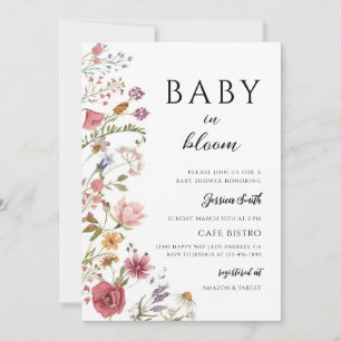 Boho-Wildflower-Baby in Blüte Einladung