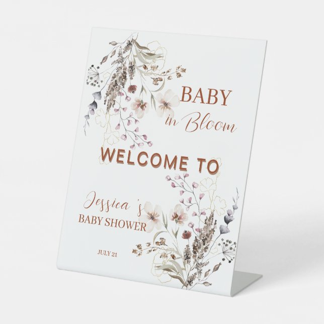 Boho Wildflower Baby Shower Welcome Sign Sockelschild (Vorderseite)