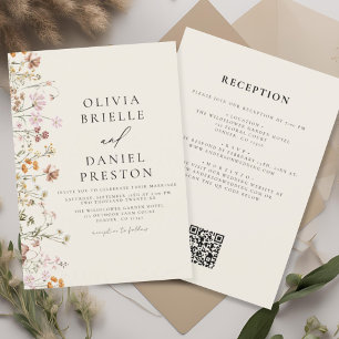 Boho Wildflower Beige Alles in Einem QR Code Hochz Einladung