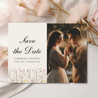 Boho Wildflower Beige Photo Garden Wedding Postkarte