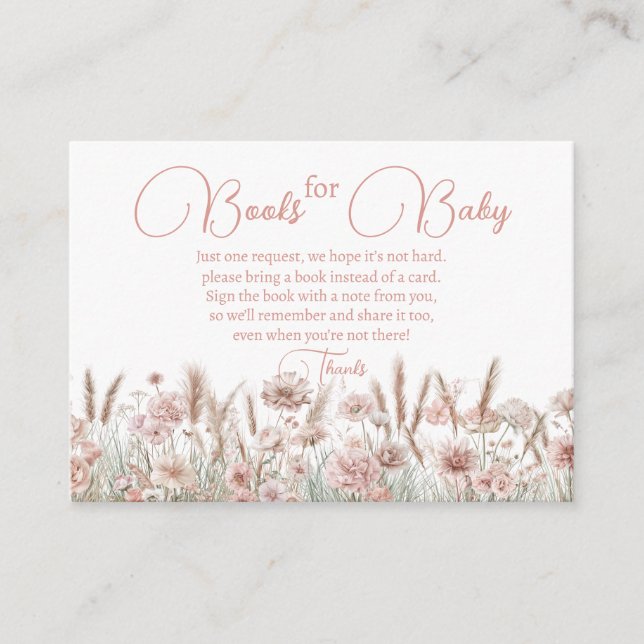 Boho Wildflower Books for Baby Card | Neutral Baby Begleitkarte (Vorderseite)