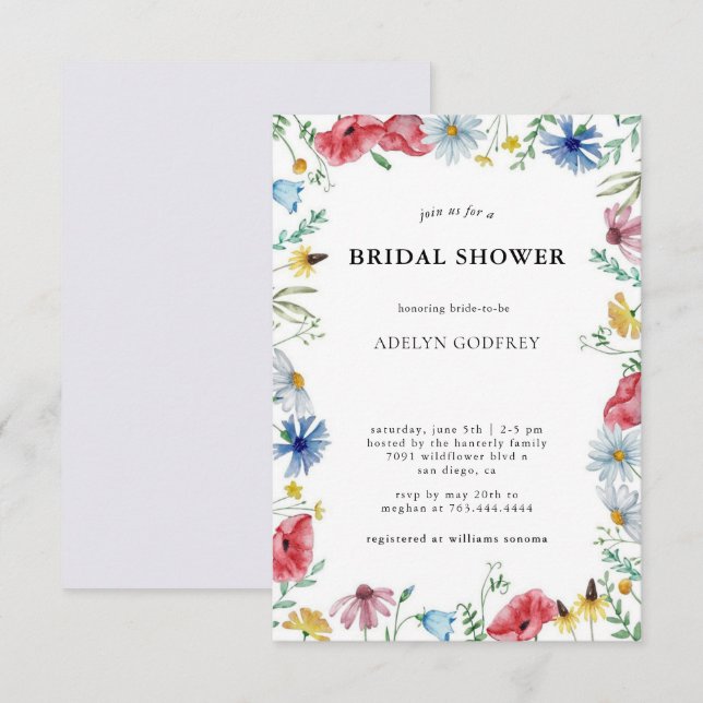 Boho Wildflower Bridal Shower  Einladung (Vorne/Hinten)