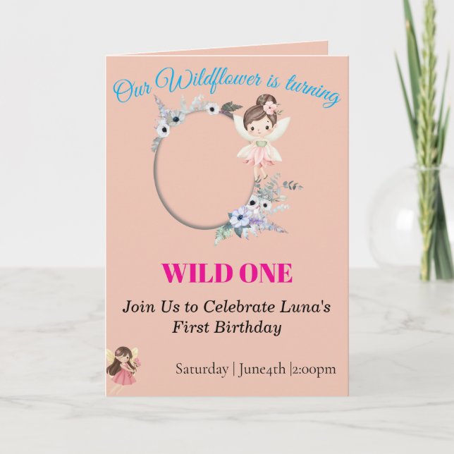 Boho Wildflower Fairy Girl 1st Birthday Card  Einladung (Vorderseite)