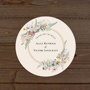Boho-Wildflower-Farn-Beige-Hochzeits-Dankeschön-Ge Runder Aufkleber