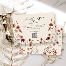 Boho-Wildflower-Hochzeit QR-Code RSVP Karte