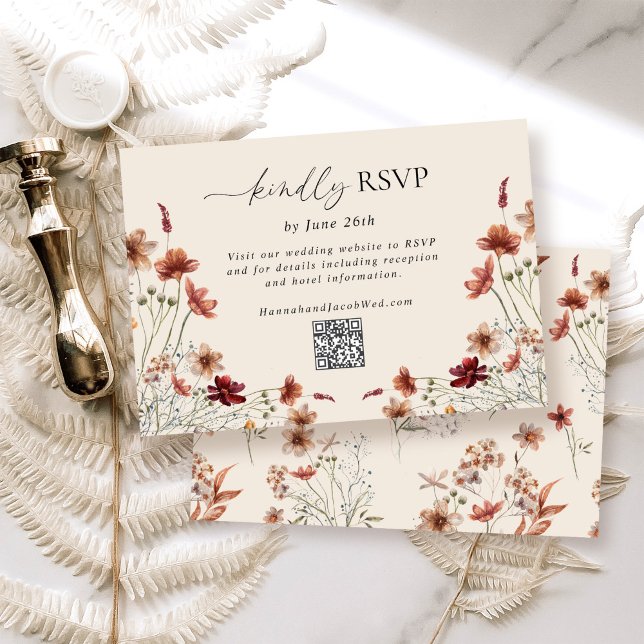 Boho-Wildflower-Hochzeit QR-Code RSVP Karte (Von Creator hochgeladen)