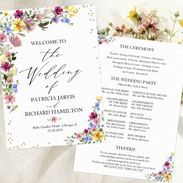 Boho-Wildflower-Hochzeitsprogramm Einladung (Von Creator hochgeladen)