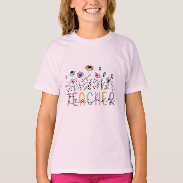 Boho Wildflower Lehrer Dankeschön Blumen T-Shirt (Vorderseite)