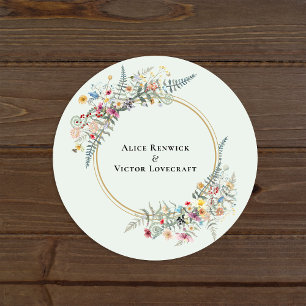 Boho-Wildflower-Mintgrüne-Hochzeitsumschlagsiegel Runder Aufkleber