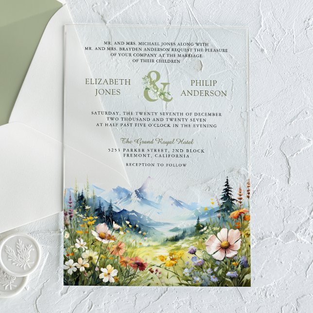 Boho Wildflower Mountain Meadow Wedding Acryleinladungen (Von Creator hochgeladen)