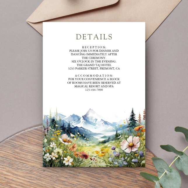 Boho Wildflower Mountain Meadow Wedding Details Begleitkarte (Von Creator hochgeladen)