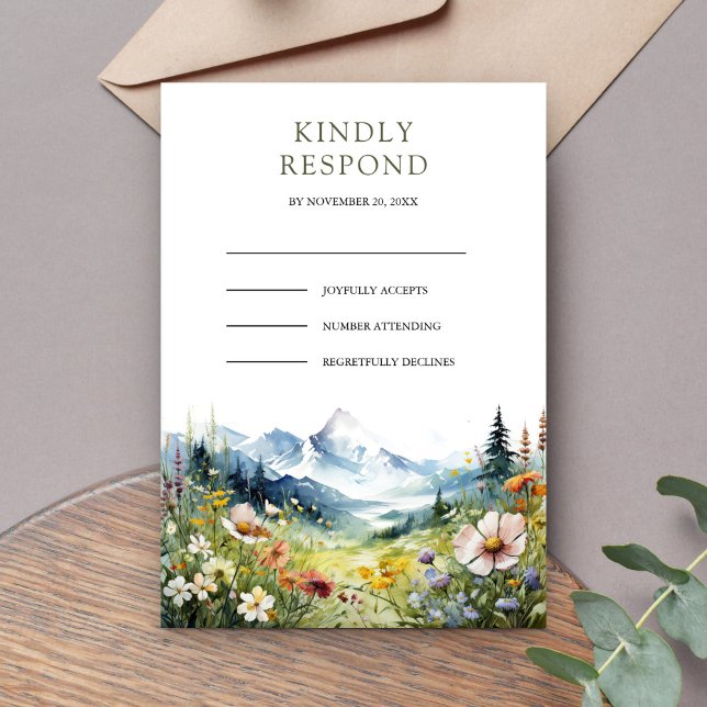 Boho Wildflower Mountain Meadow Wedding RSVP Karte (Von Creator hochgeladen)