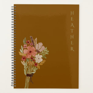 Boho Wildflower Personalisiertes Braunes Geschenk Planer