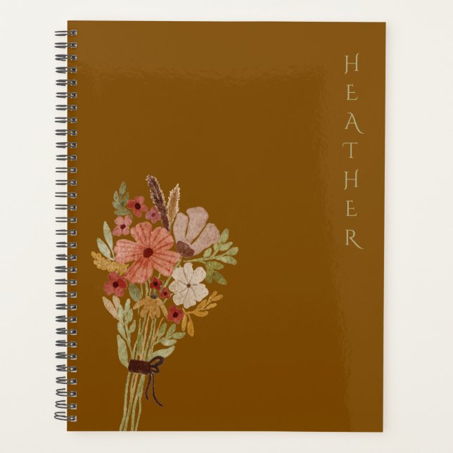 Boho Wildflower Personalisiertes Braunes Geschenk  Planer (Vorderseite)
