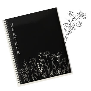 Boho Wildflower Personalisiertes Schwarzes Geschen Notizblock