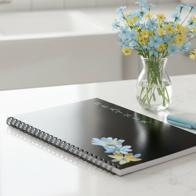 Boho Wildflower Personalisiertes Schwarzes Geschen Notizblock (Von Creator hochgeladen)