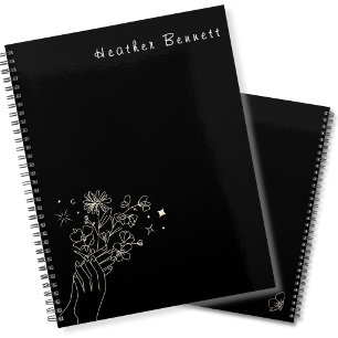Boho Wildflower Personalisiertes Schwarzes Geschen Planer