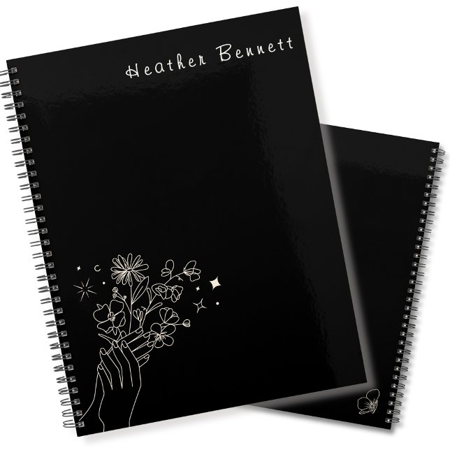 Boho Wildflower Personalisiertes Schwarzes Geschen Planer (Von Creator hochgeladen)