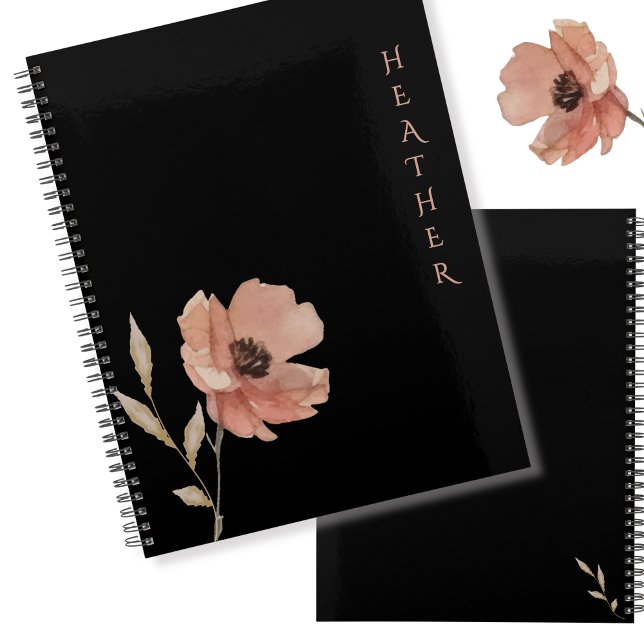 Boho Wildflower Personalisiertes Schwarzes Geschen Planer (Von Creator hochgeladen)