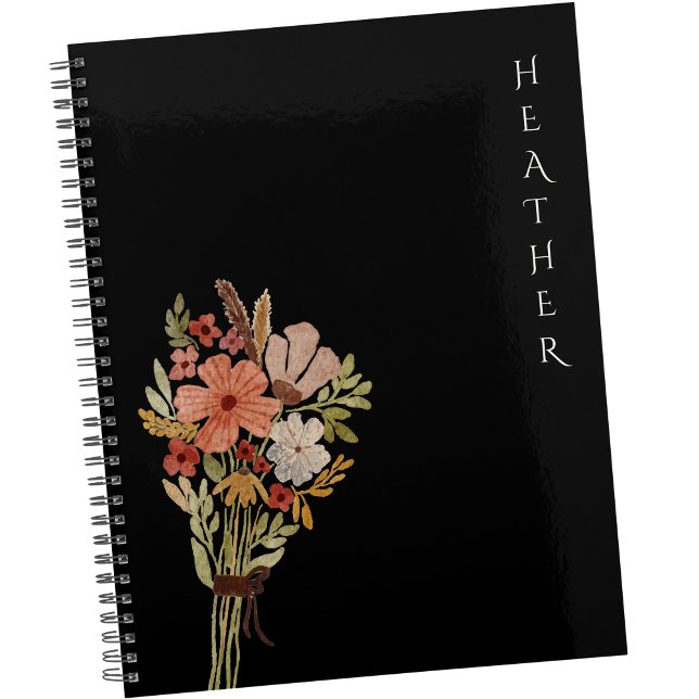 Boho Wildflower Personalisiertes Schwarzes Geschen Planer (Von Creator hochgeladen)