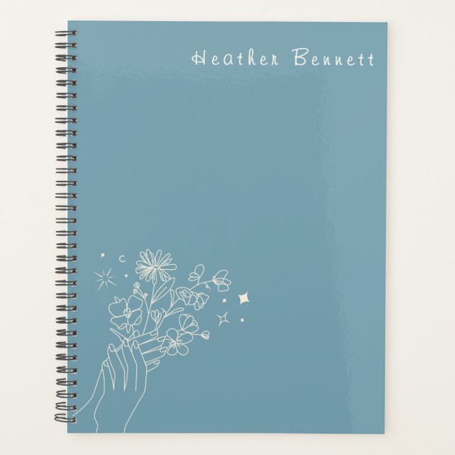 Boho Wildflower Personalisiertes Teal Geschenk für Planer (Vorderseite)