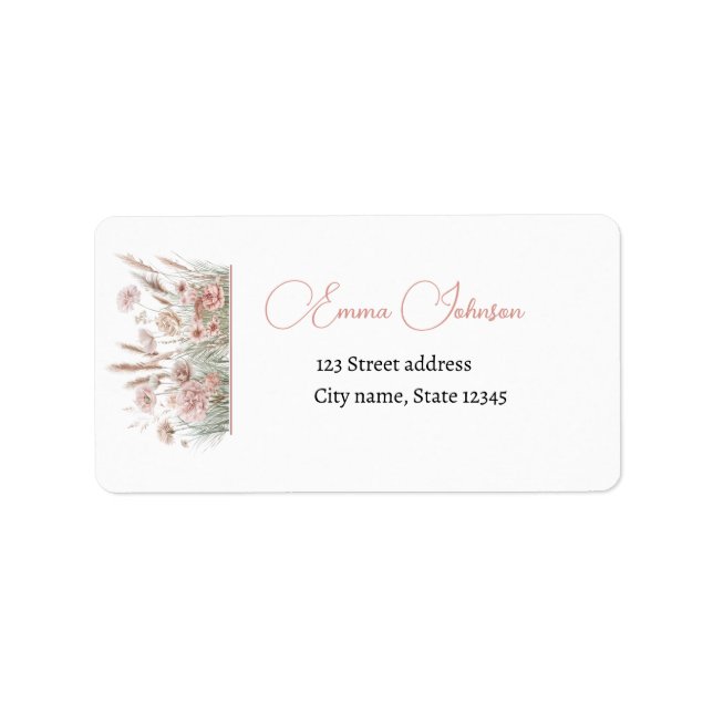 Boho Wildflower Pink Floral Return Address Label Adressaufkleber (Vorne)