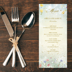 Boho Wildflower Rustic Green Wedding Menükarte