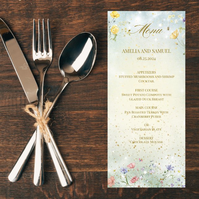 Boho Wildflower Rustic Green Wedding Menükarte (Von Creator hochgeladen)