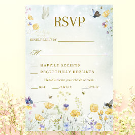 Boho Wildflower Rustic Green Wedding RSVP Card
