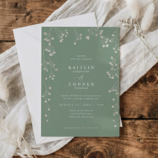 Boho Wildflower Sage Green Baby's Breath Wedding Einladung