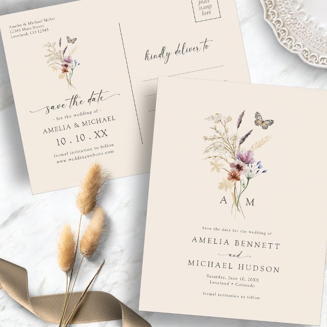 Boho Wildflower Save The Date Postkarte (Boho Wildflower Save The Date Postcard
)