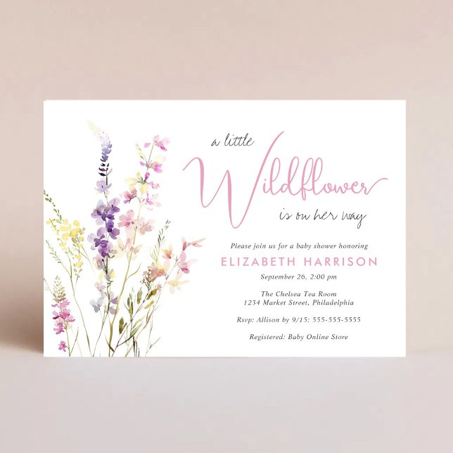 Boho Wildflower Watercolor Baby Girl Shower Einladung (Boho Wildflower Watercolor Baby Girl Shower Invitation)