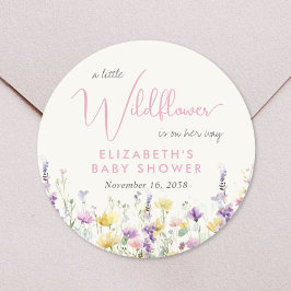 Boho Wildflower Watercolor Baby Shower Runder Aufkleber
