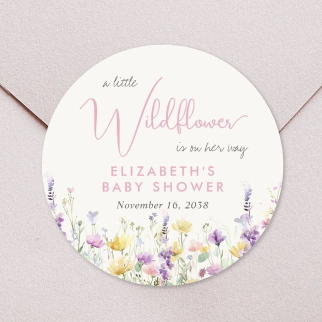 Boho Wildflower Watercolor Baby Shower Runder Aufkleber (Boho Wildflower Watercolor Baby Shower Classic Round Sticker)