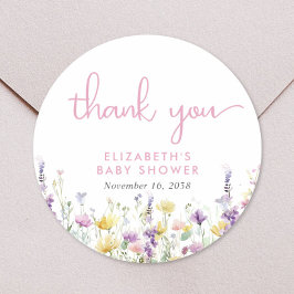 Boho Wildflower Watercolor Baby Shower Thank You Runder Aufkleber