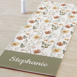 Boho Wildflower Watercolor Custom Name Yogamatte