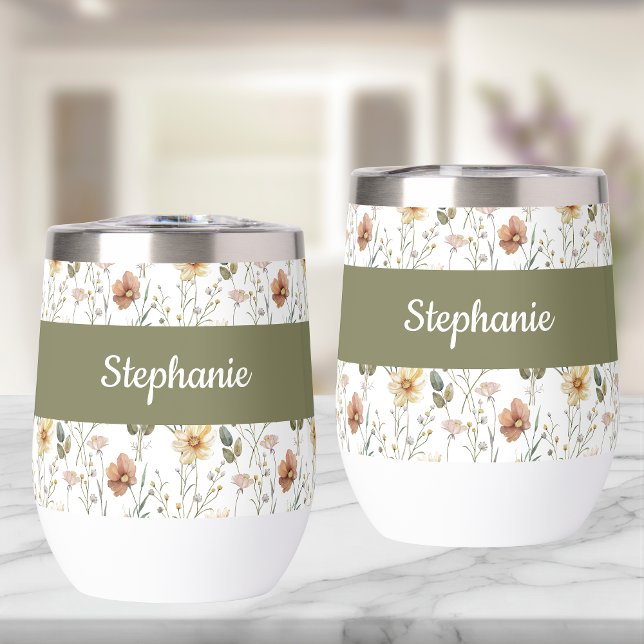 Boho Wildflower Watercolor Monogram Name Thermal (Von Creator hochgeladen)