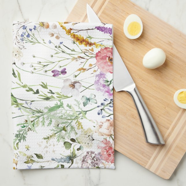 Boho Wildflower Watercolor Spring  Flower Geschirrtuch (Viertel Falte)