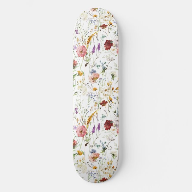 Boho Wildflower Watercolor Spring  Flower Skateboard (Vorderseite)
