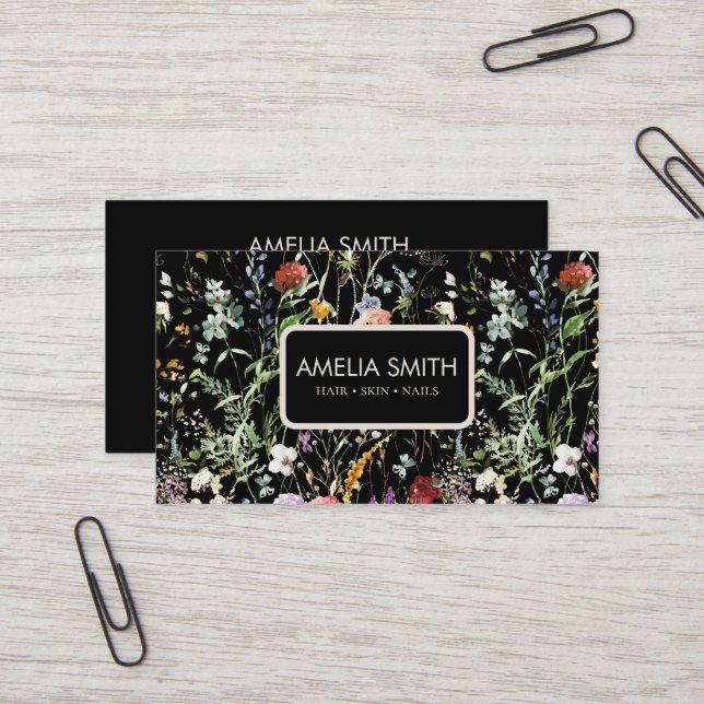 Boho Wildflower Watercolor Spring  Flower Visitenkarte (Vorderseite/Rückseite Beispiel)