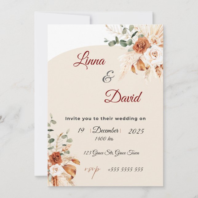 Boho Wildflower Wedding Invitation Einladung (Vorderseite)