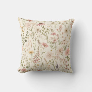 Boho-Wildflower-Wurfkissen -Beige Rosa Blumen Kissen