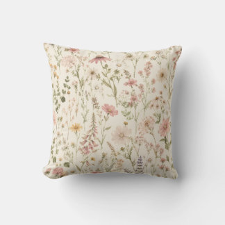 Boho-Wildflower-Wurfkissen -Beige Rosa Blumen Kissen
